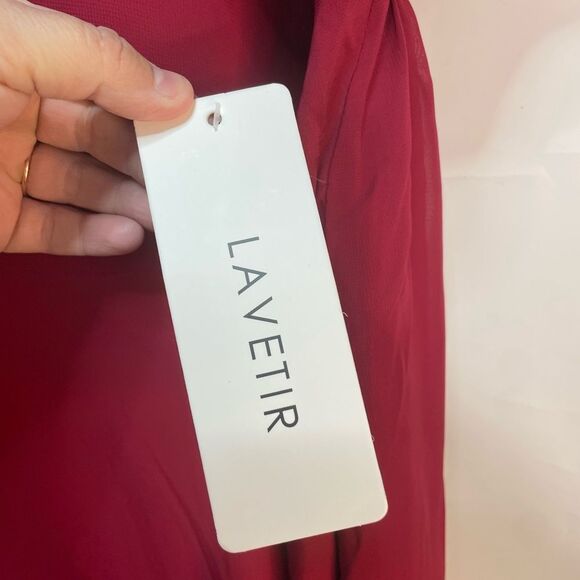 Lavetir A-Line V-Neck Half Sleeves Split Side Chiffon Mulberry Bridesmaid Dress - Picture 6 of 13